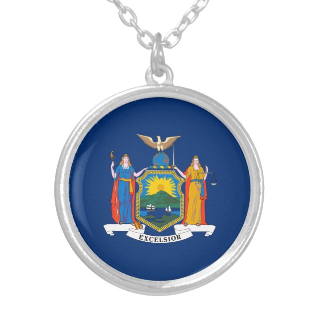 New York State Flag Silver Plated Necklace (Front)