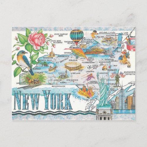 new york state map postcard