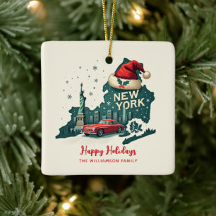 New York State Merry Christmas Custom Holiday  Ceramic Ornament
