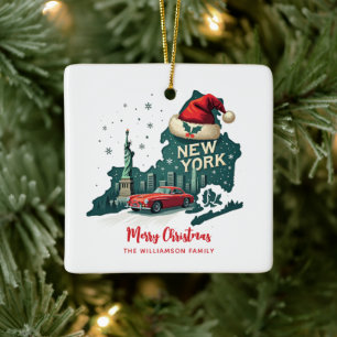 New York State Merry Christmas Custom Holiday Ceramic Ornament