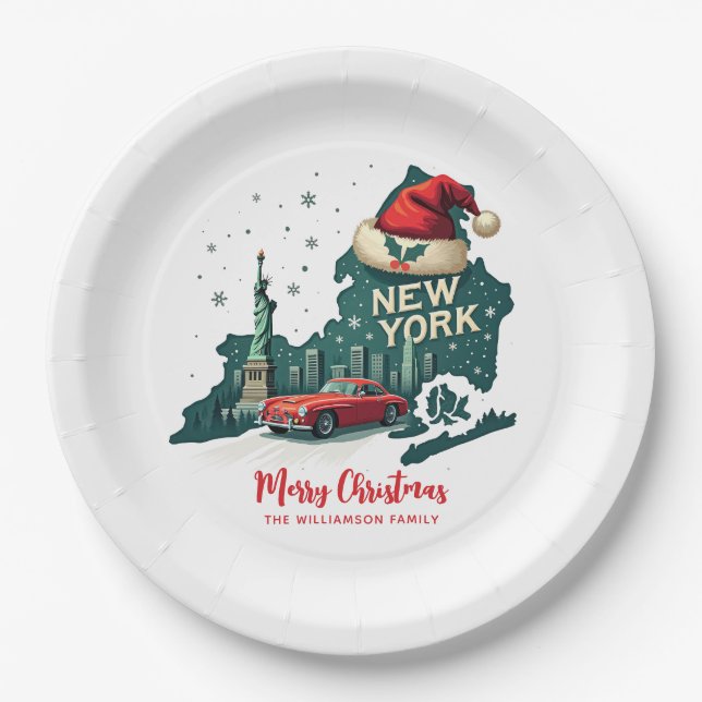 New York State Merry Christmas Custom Holiday  Paper Plates (Front)