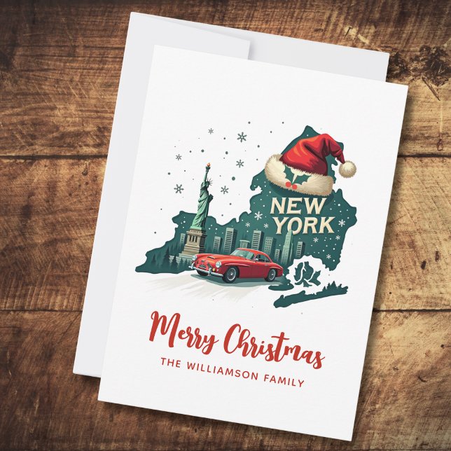 New York State Merry Christmas Retro Personalized  Postcard (Creator Uploaded)