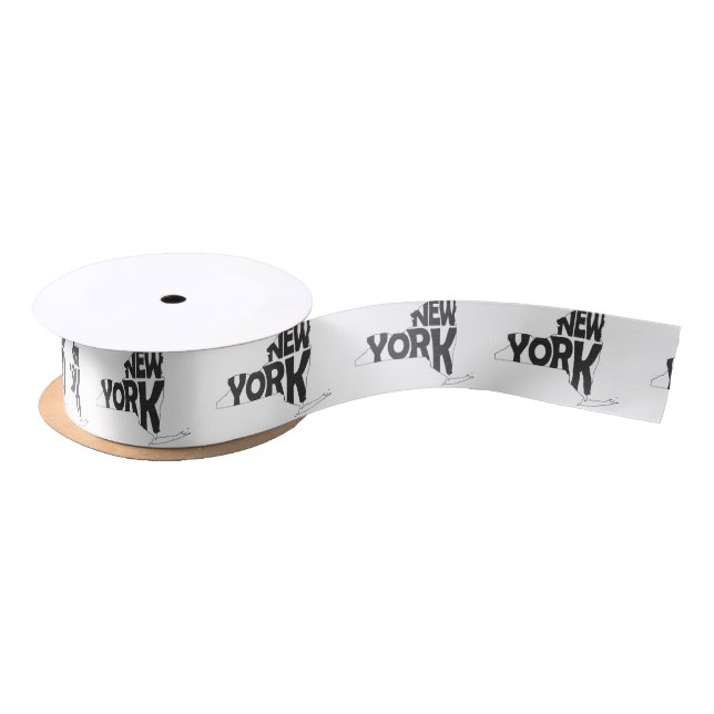 New York State Name Word Art Black Satin Ribbon (Spool)
