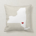 New York State Pillow Personalized<br><div class="desc">New York State Pillow Personalized with Heart for home city.  Customize heart location to where you or recipient lives!  Faux oatmeal linen background with white outlined New York State.  Makes a great wedding or new home gift!</div>