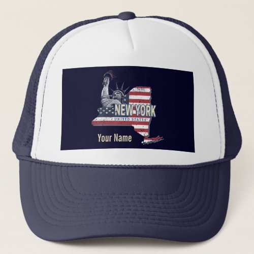 New York State United States Retro Map Vintage USA Trucker Hat