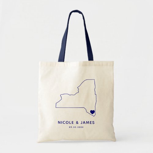 New York State Wedding Welcome Bag Map Tote Navy