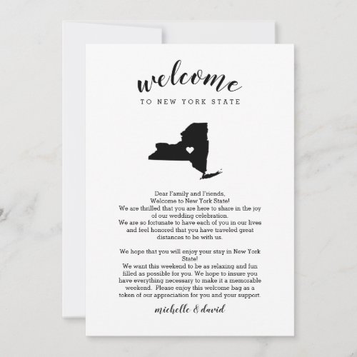 New York State Welcome Wedding Letter Itinerary