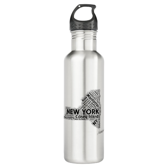 New York State Word Cloud Stainless Steel Water Bottle (Front)