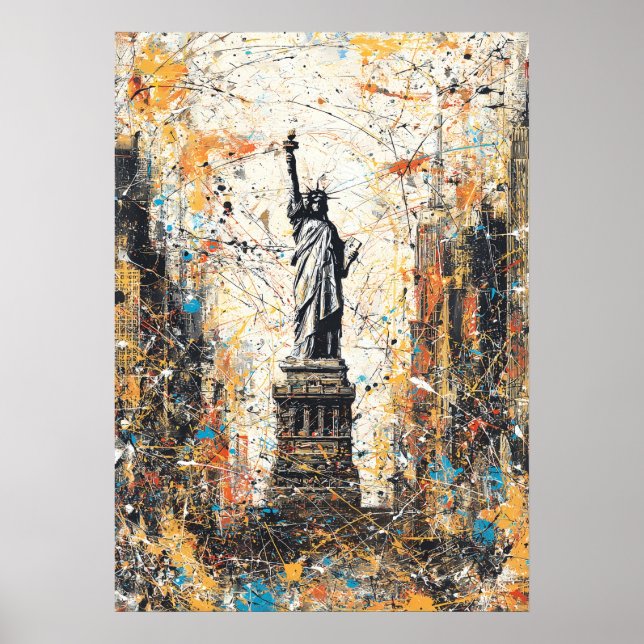 New York Statue of Liberty Abstract Drip Painting Poster (Front)