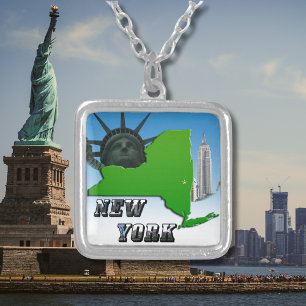 New York Statue of Liberty Empire State Building Silver Plated Necklace