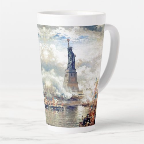 New York Statue of Liberty Harbor Flags Latte Mug