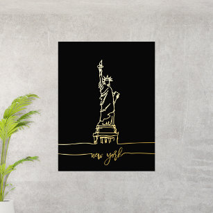 New York Statue of Liberty Line Art Wall Travel Foil Prints