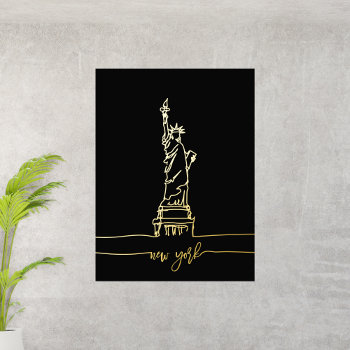 New York Statue Of Liberty Line Art Wall Travel Foil Prints by smmdsgn at Zazzle