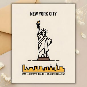 New York Statue of Liberty Minimal Line Art Travel Postcard