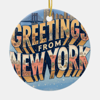 New York Statue of Liberty Postcard Art Ceramic Ornament