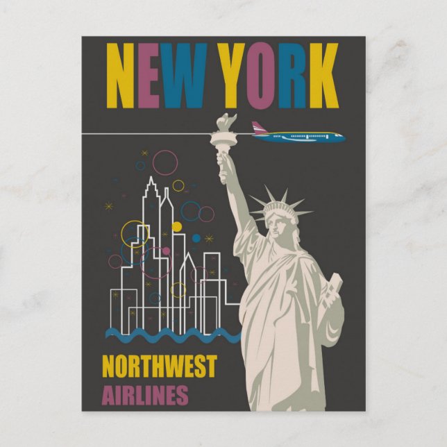 New York Statue of Liberty Retro Travel Poster Postcard (Front)