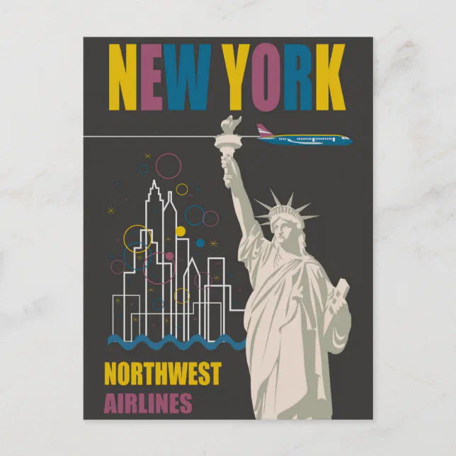 New York Statue of Liberty Retro Travel Poster Postcard | Zazzle