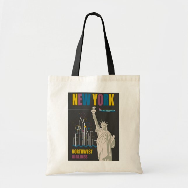 New York Statue of Liberty Retro Travel Poster Tote Bag (Front)