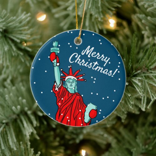 New York Statue of Liberty Santa Claus Christmas Ceramic Ornament