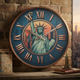 New York Statue of Liberty The City Large Clock