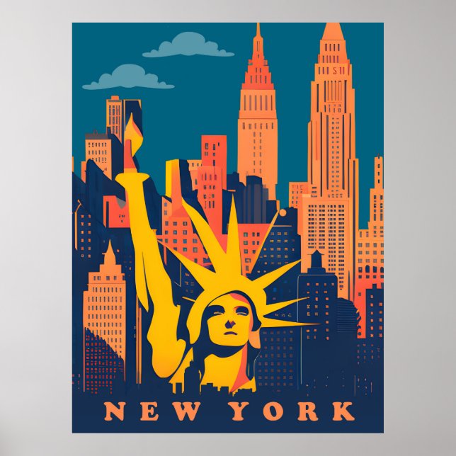 New York, Statue Of Liberty, Travel Poster (Front)