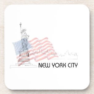 New York - Statue of Liberty USA Flag Beverage Coaster