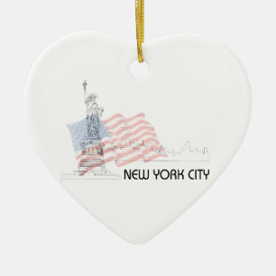 New York - Statue of Liberty USA Flag Ceramic Ornament