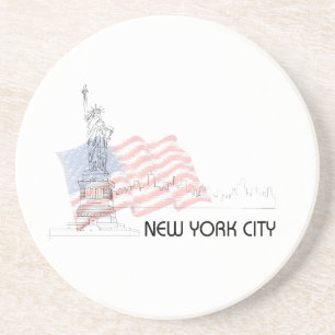 New York - Statue of Liberty USA Flag Sandstone Coaster