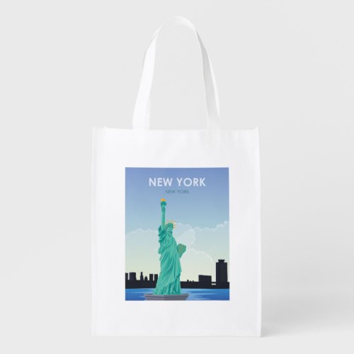 New York Statue Of Liberty Vintage Travel Grocery Bag