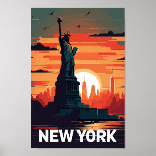New York Statue of Liberty Vintage Travel Poster