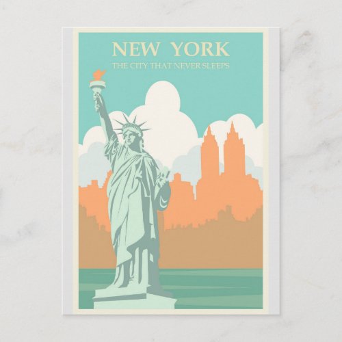 New York Statue of Liberty Vintage Travel Poster Postcard