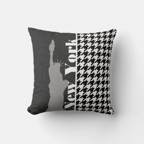 New York Statue of Libety Houndstooth Throw Pillow