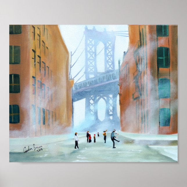 New York stickball Brooklyn Bridge Gordon Bruce ar Poster (Front)