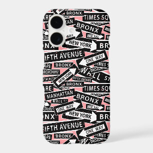 New York Street Names Blush Pink Patterned iPhone 17 Case