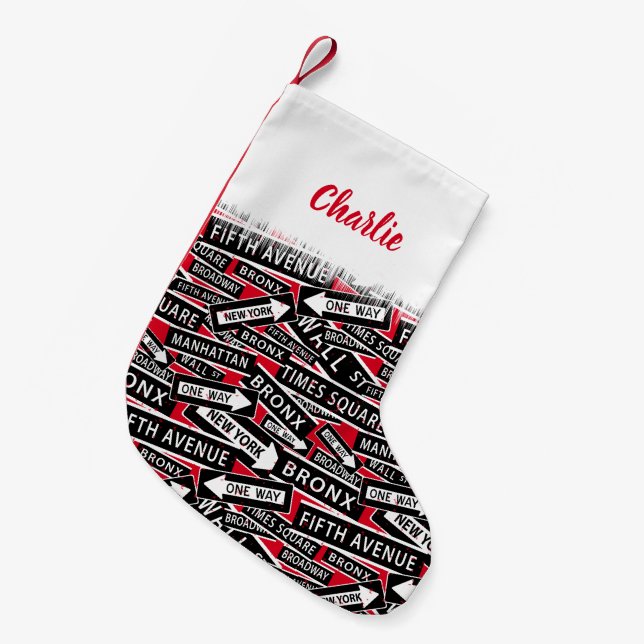 New York Street Signs New Yorker Small Christmas Stocking (Front (Hanging))