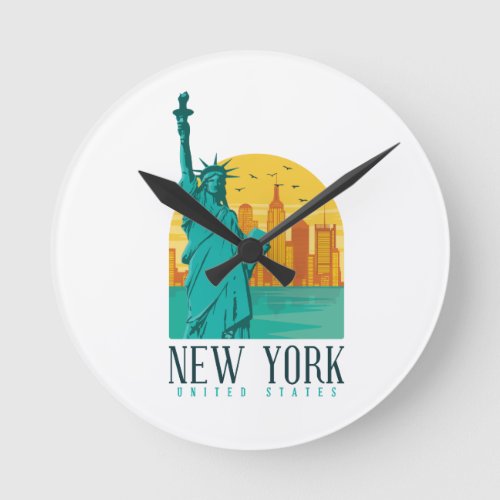 New York Stylish Skyline  Round Clock
