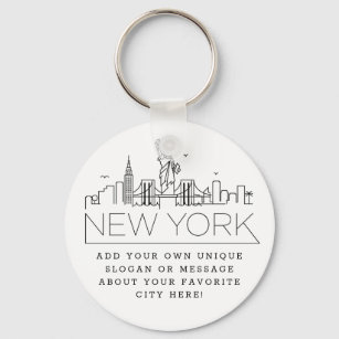 New York Stylized Skyline   Custom Slogan Keychain