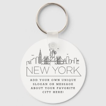 New York Stylized Skyline | Custom Slogan Keychain by colorjungle at Zazzle