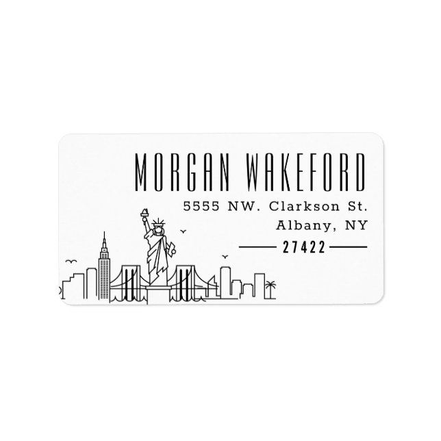 New York Stylized Skyline Large Address Label (Front)