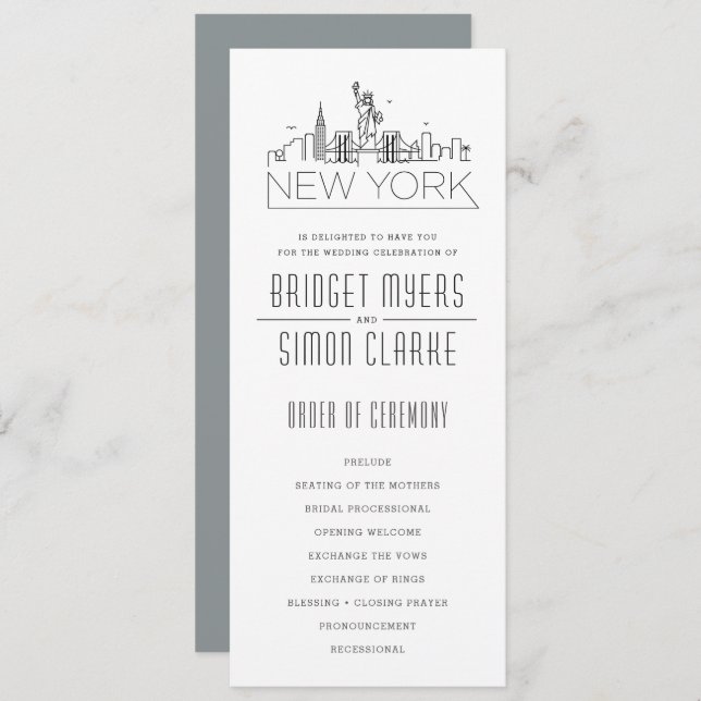 New York Stylized Skyline | Wedding Program (Front/Back)