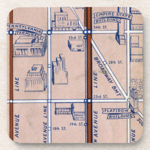NEW YORK SUBWAY MAP, 1940 2 DRINK COASTER