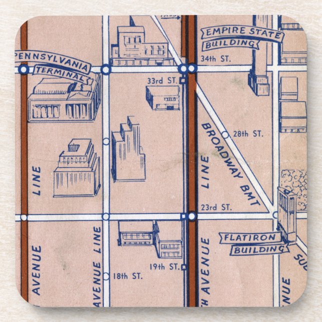 NEW YORK SUBWAY MAP, 1940 2 DRINK COASTER (Front)