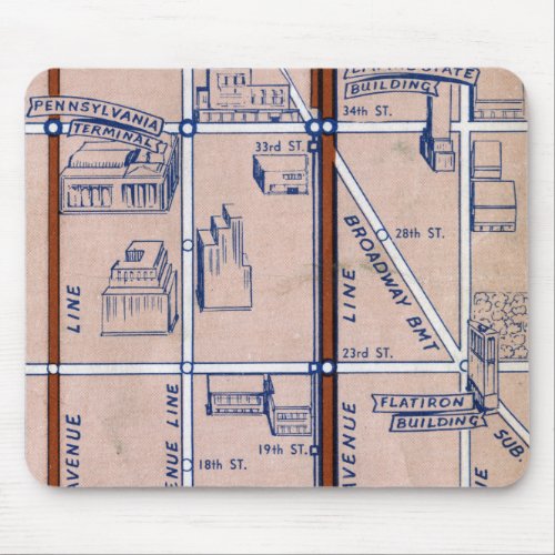 NEW YORK SUBWAY MAP 1940 2 MOUSE PAD