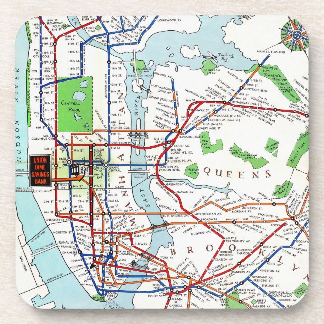 New York: Subway Map, 1940 Beverage Coaster (Front)