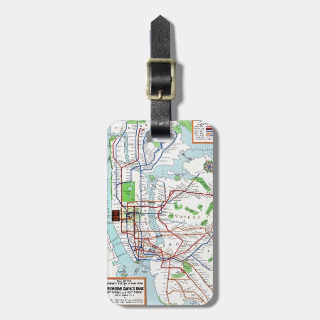 New York: Subway Map, 1940 Luggage Tag (Front Vertical)