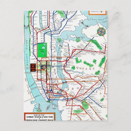 New York Subway Map 1940 Postcard