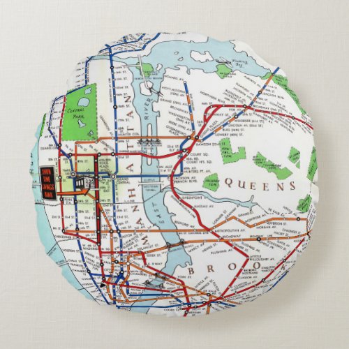 New York Subway Map 1940 Round Pillow