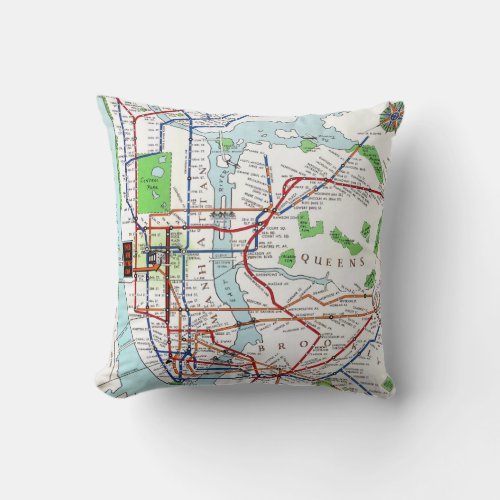 New York Subway Map 1940 Throw Pillow
