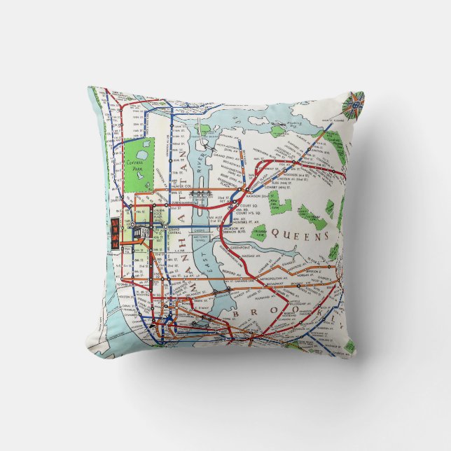 New York: Subway Map, 1940 Throw Pillow (Front)