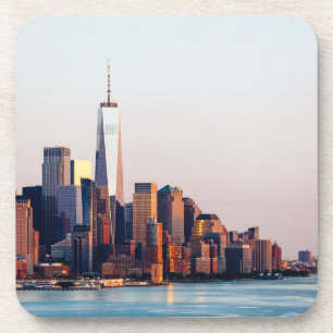 New York Sunset Skyline View of World Trade Center Beverage Coaster